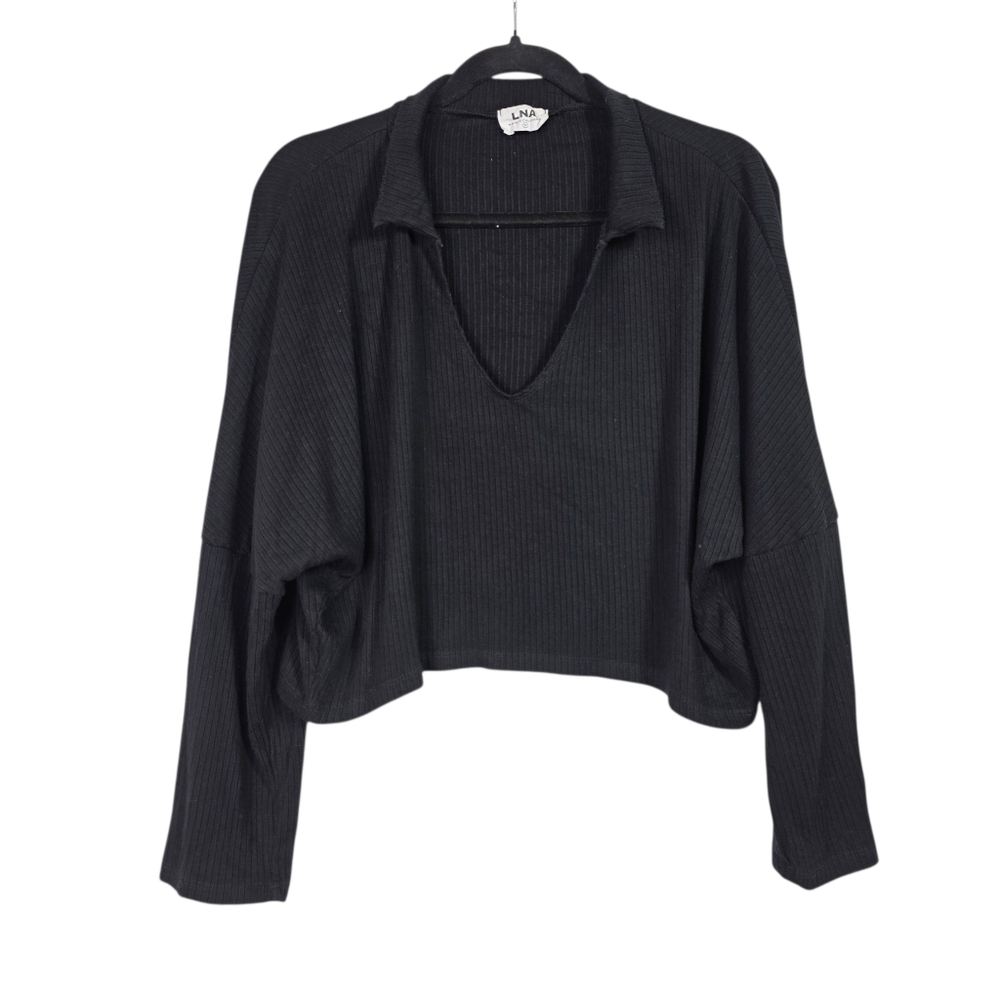 LNA ribbed U neck cropped long sleeves top